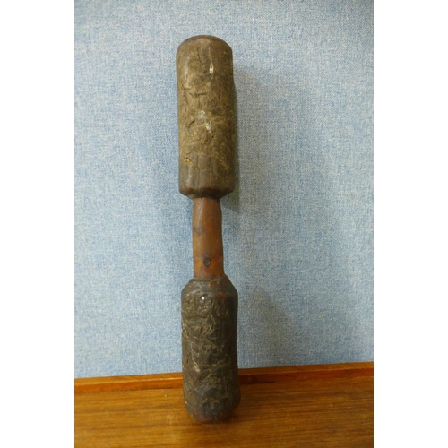 378 - A carved hardwood pestle and mortar, possibly Native American, 56cm