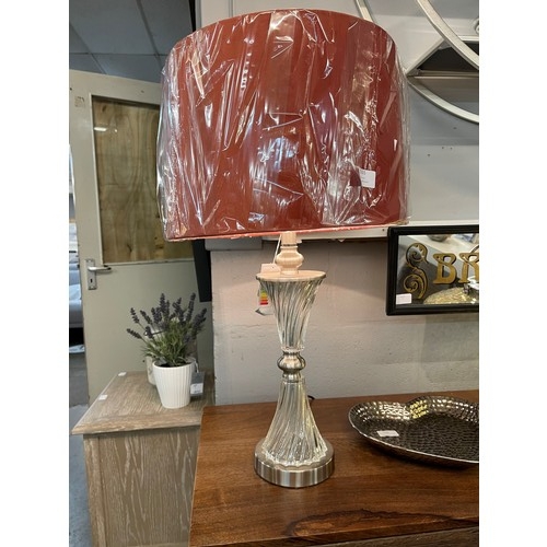 1435 - A fluted glass table lamp with coral velvet shade (2023230)   #