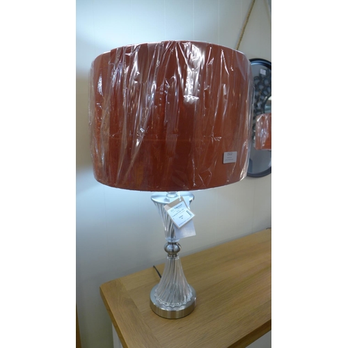 1435 - A fluted glass table lamp with coral velvet shade (2023230)   #