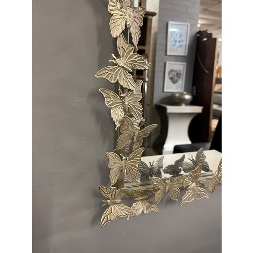 1487 - A silver rectangular framed mirror decorated with butterflies, 78cm x 50cm (DWR1564)   #