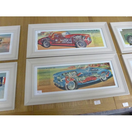 1516 - A pair of 1950's Eagle Comics cut-away drawings, The 1½ litre M.G. Ex 182 and Austin Healey 100, fra... 