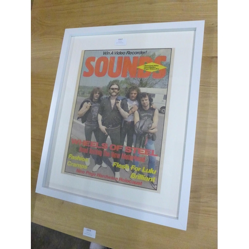 1531 - A framed and mounted music advert for Sounds magazine  cover featuring Lemmy and Motorhead