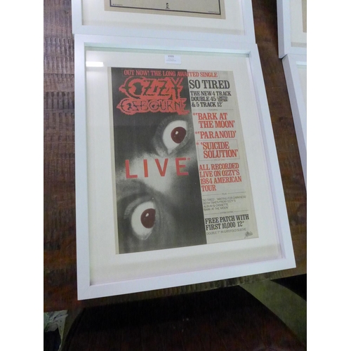 1536 - A framed and mounted music advert for Ozzy Osbourne, So Tired, 7