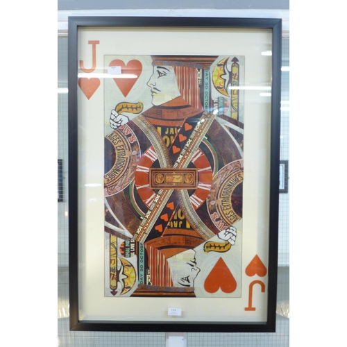 1324 - A framed and glazed Jack playing card collage print, 90 x 60cms (MP13747)   #