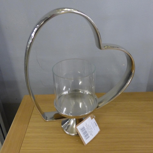 1488 - A heart shaped nickel candle holder, height 39cm (2139919)   #