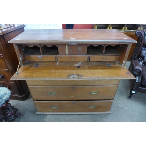 106 - A 19th Century Anglo-Indian teak military campaign secretaire chest, 105cms h, 112cms w, 45cms d