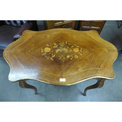 112 - A French Louis XV style inlaid rosewood and gilt metal mounted serpentine centre table