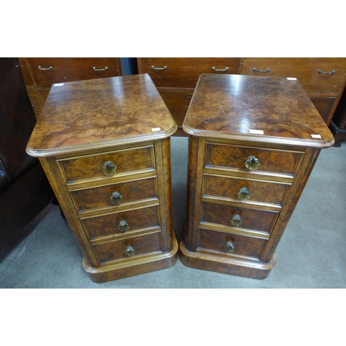 114 - A pair of Victorian burr walnut pedestal chests