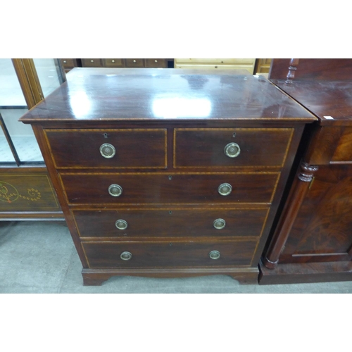 214 - An Edward VII mahogany and satinwood inlaid chest of drawers, 92cms h, 91cms w, 54cms d