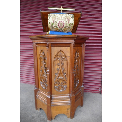 70 - A Victorian Gothic Revival carved oak church pulpit, 186cms h, 116cms w.