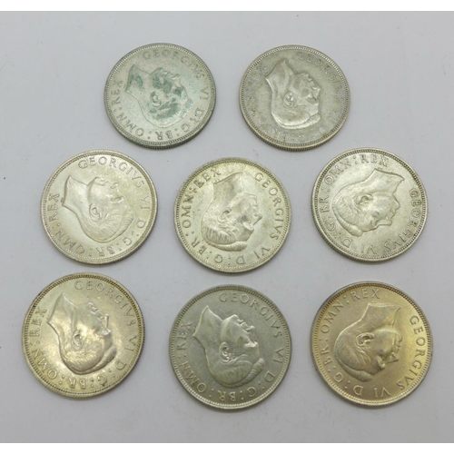 1018 - Eight half crowns, 2x 1939, 1941, 2x 1942, 1945 and 2x 1946