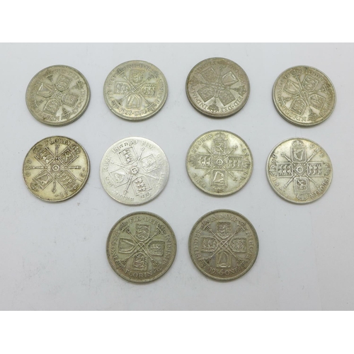 1025 - Ten florins, 1890, 1915, 1918 and seven 1923 to 1936