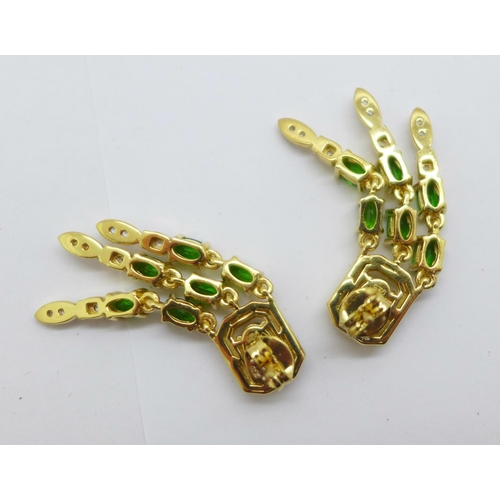 1049 - A pair of silver gilt Russian diopside and zircon drop earrings