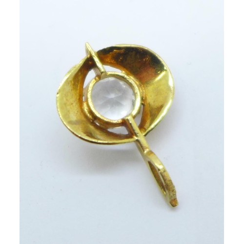 1055 - A yellow metal and white stone pendant, 2.3g, width 18mm