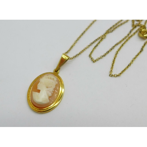 1069 - A 1/5 9ct rolled gold bangle and a cameo pendant and chain