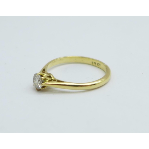 1089 - An 18ct gold and diamond solitaire ring, approximately 0.35ct diamond weight, 2.6g, O