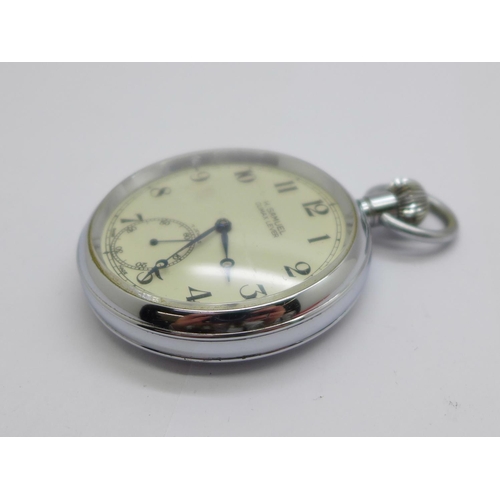 1094 - A H. Samuel chrome pocket watch and wooden stand