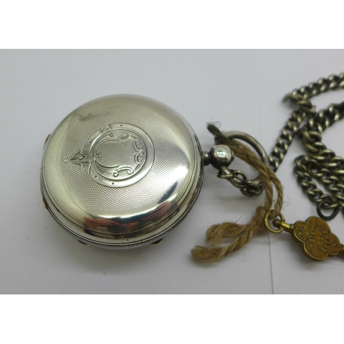 1095 - A silver cased chronograph pocket watch, William Owen, Leeds, with key marked Owen & Robinson, Leeds... 