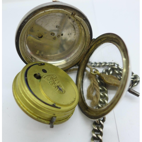 1095 - A silver cased chronograph pocket watch, William Owen, Leeds, with key marked Owen & Robinson, Leeds... 