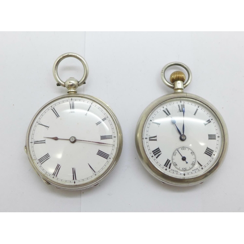 1096 - Two silver fob watches