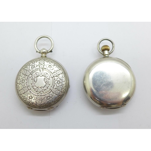 1096 - Two silver fob watches