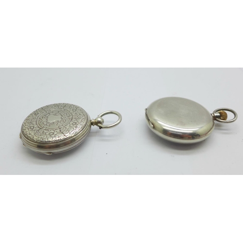 1096 - Two silver fob watches