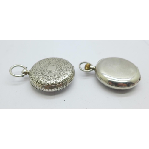 1096 - Two silver fob watches