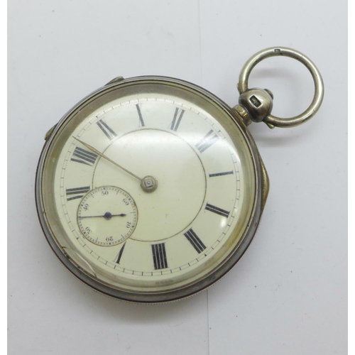 1097 - A silver pocket watch, lacking hour hand