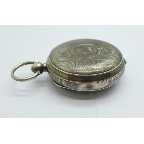 1097 - A silver pocket watch, lacking hour hand