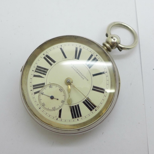 1098 - A silver cased pocket watch, S. Lichtenstein, Manchester, the case hallmarked Chester 1889, with key