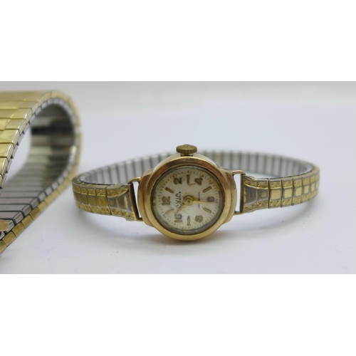 1100 - Three 9ct gold wristwatches, Tissot, Uno and a lady's Avia