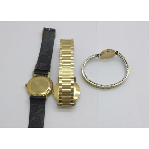 1100 - Three 9ct gold wristwatches, Tissot, Uno and a lady's Avia