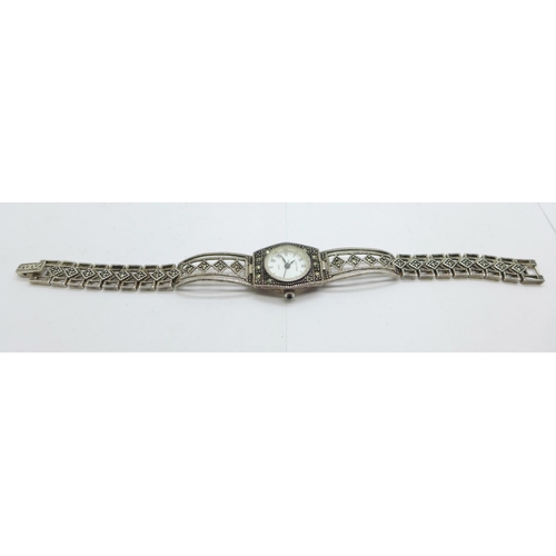 1103 - A silver and marcasite wristwatch