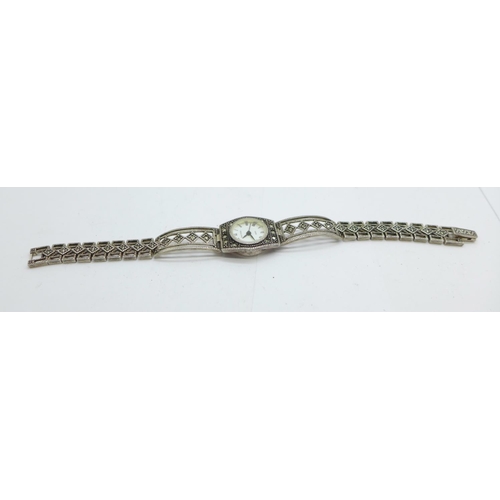 1103 - A silver and marcasite wristwatch