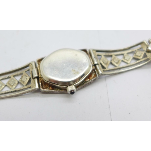 1103 - A silver and marcasite wristwatch