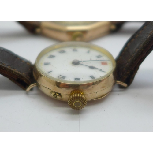 1107 - Two lady's 9ct gold cased wristwatches, 24mm cases