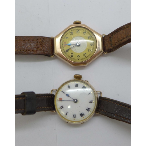 1107 - Two lady's 9ct gold cased wristwatches, 24mm cases