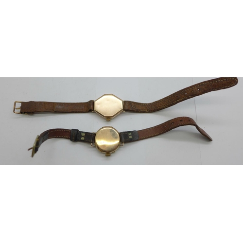 1107 - Two lady's 9ct gold cased wristwatches, 24mm cases