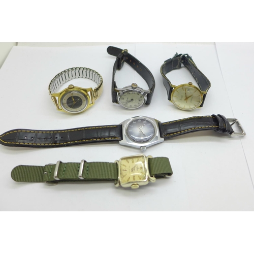 1112 - Five vintage wristwatches including Newmark and Ancre