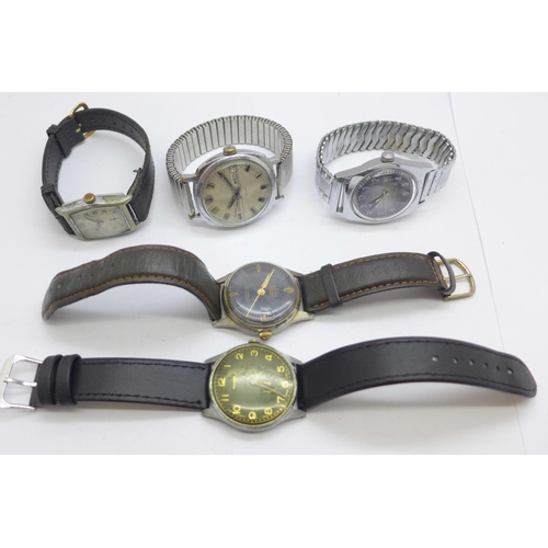 1113 - Five vintage wristwatches including Buler and Novoris