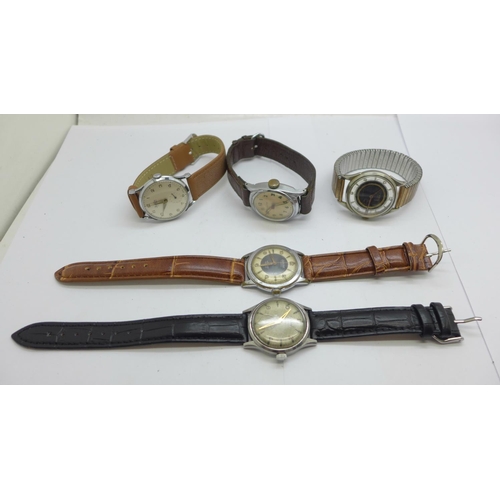 1114 - Five vintage wristwatches including Fero, Exactus and Bentima