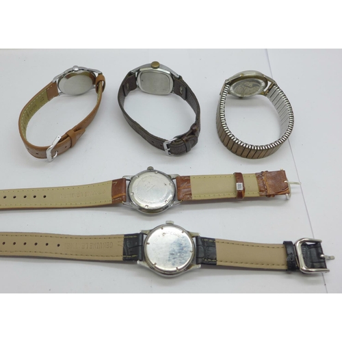 1114 - Five vintage wristwatches including Fero, Exactus and Bentima