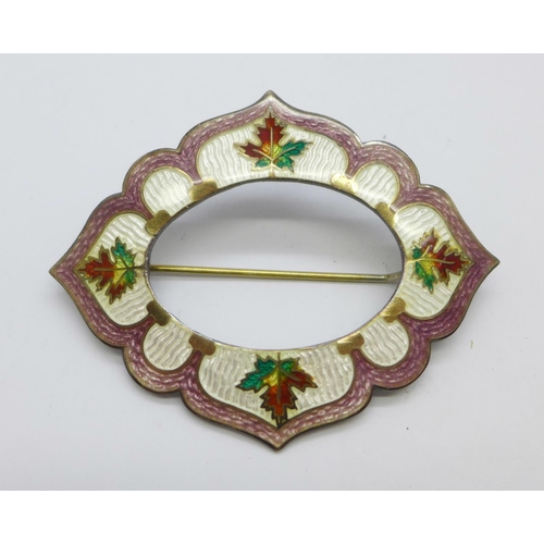 1135 - A silver and enamel brooch, 65mm x 50mm