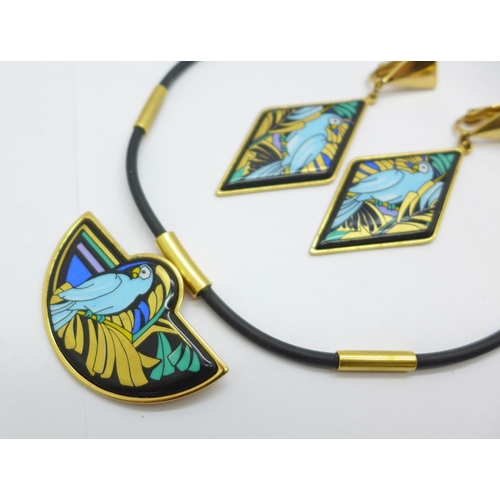 1145 - A Michaela Frey Team parrot necklace and matching earrings