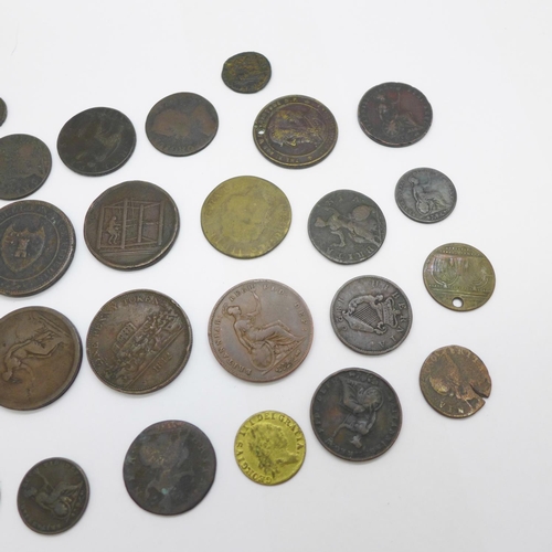 1147 - A collection of copper coins and tokens, Roman, Georgian and Victorian, including an 1812 J.M. Fello... 