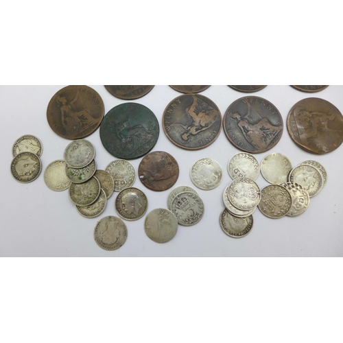 1179 - A collection of silver 3d coins including Victorian and other Victorian coins