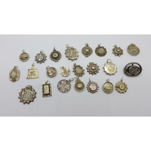 1189 - Victorian brooch, pendants and charms, (test as silver), some hallmarked