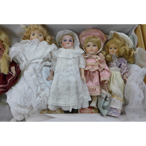 1191 - An early 20th Century German doll, 370 AM 3/0 DEP impressed mark and four other modern dolls and one... 