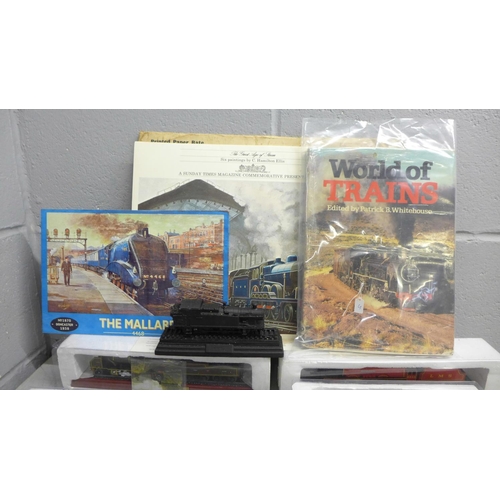 1206 - A collection of model railway locomotives for display, a book, a plaque and pictures **PLEASE NOTE T... 