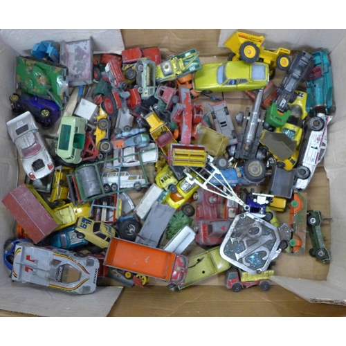 1214 - Matchbox, Lesney, Dinky and other die-cast model vehicles, playworn, plus car park and Hot Wheels tr... 